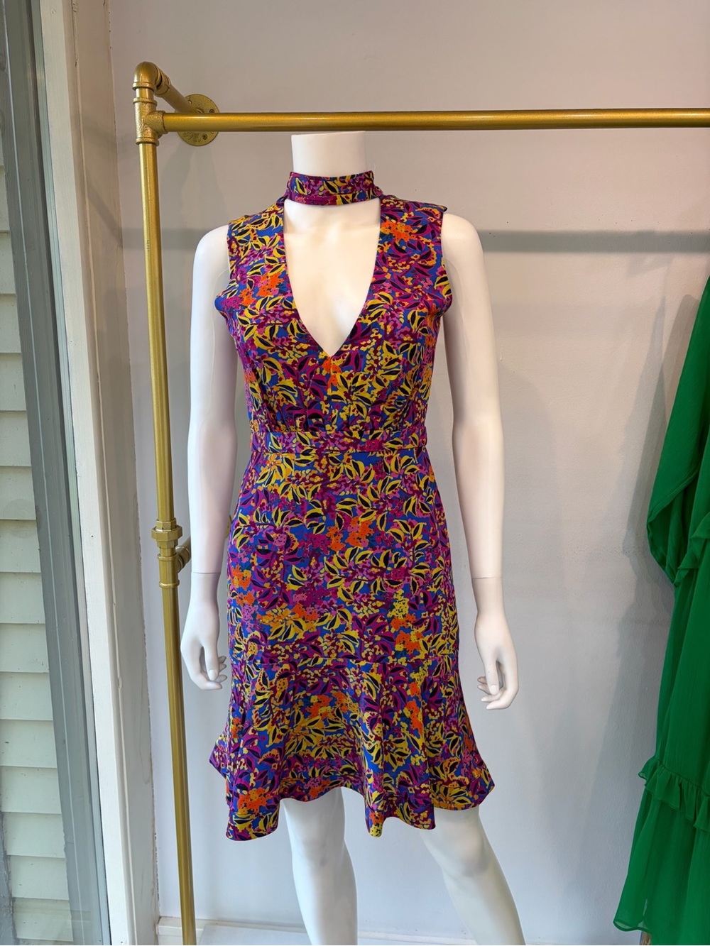 Saloni Vibrant Floral V-Neck Choker Dress - Purple